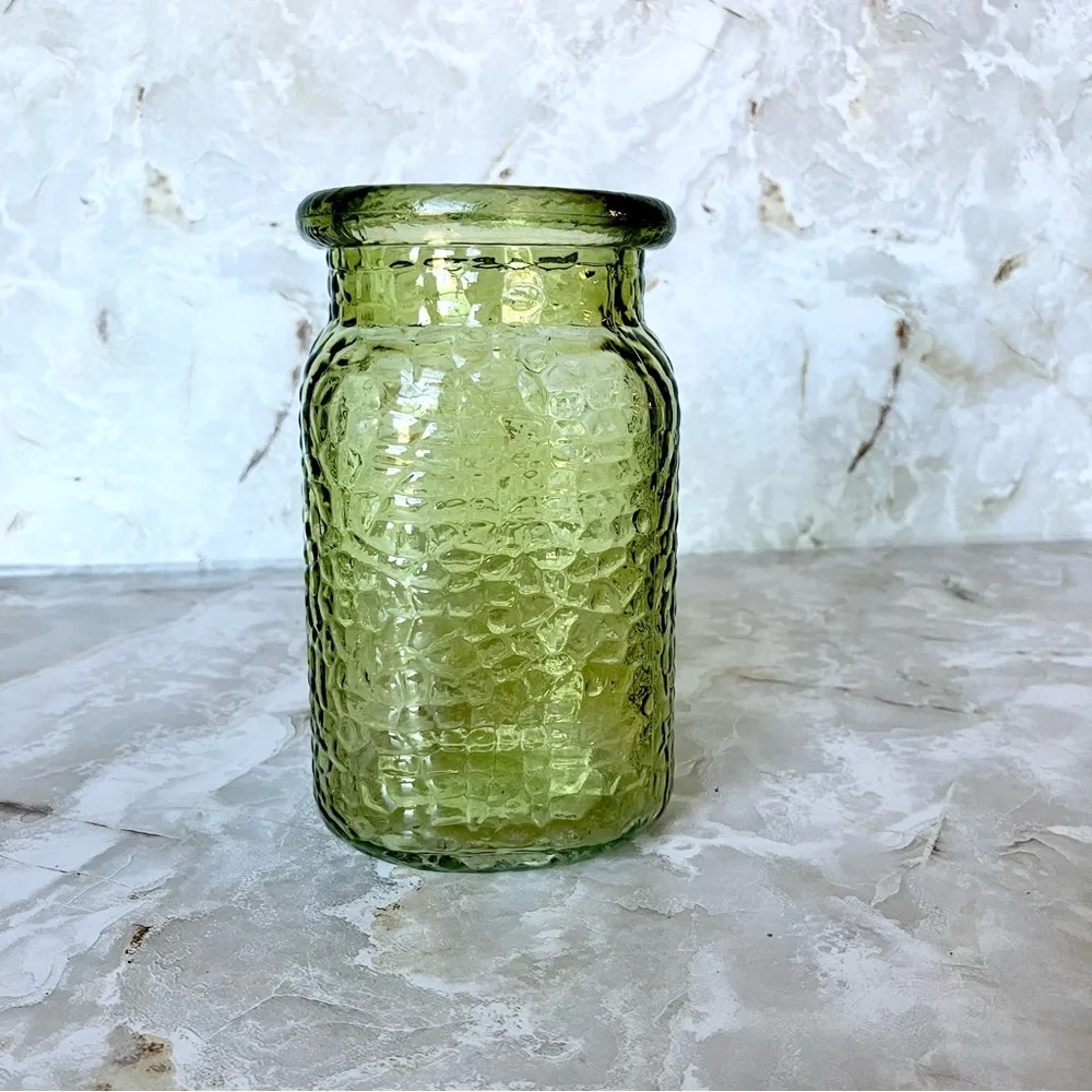 Hammered Jar Flower Vase Green 5 1/2